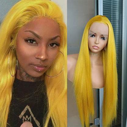 Ginger Yellow Wig Synthetic Lace Front Wig Straight Lace Wigs For Women Glueless Ready to Wear Synthetic Hair Lace Cosplay Wig