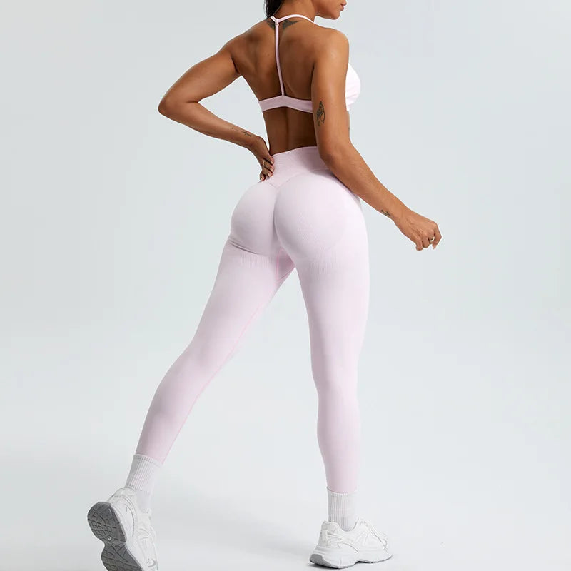Women Yoga Pants High Waist Ribbed Sport Legging Gym Fitness Leggings Women Seamless Female Legging Tummy Control Running Tights