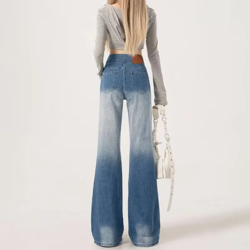 Slimming High-waisted Jeans for Women Spring Summer Pear-shaped Loose-fit Wide leg Jean Pants Bell Bottoms Female Denim Trousers