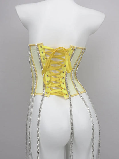 Women Tunic Bras In Waist Corset Tops Fashion Diamond Luxury Diamond Tassel Corset Slim Vest Sexy Tmesh Sheer Top Female 2025