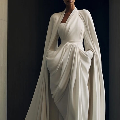 White Women Prom Dresses Elegant A-line Long Sleeves Floor Length Simple Warm Designer High-end Fashion Evening Party Gowns