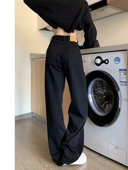 Wide Leg Jeans for Women Spring Autumn 2024 New Thin Style Retro Slimming Design Straight Pants