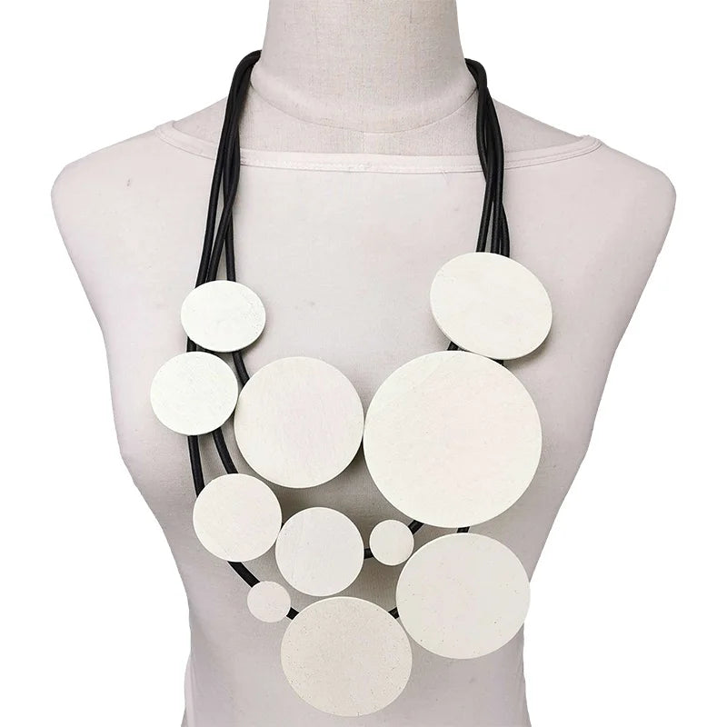 Fashion Jewelry Women Pendant Necklace Bohemian Ethnic Long White Round Piece Accessories Party Costume Rubber Necklaces Jewelry