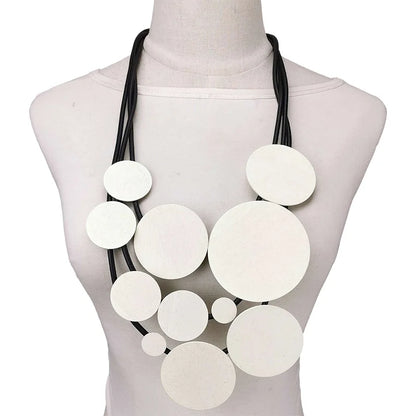 Fashion Jewelry Women Pendant Necklace Bohemian Ethnic Long White Round Piece Accessories Party Costume Rubber Necklaces Jewelry