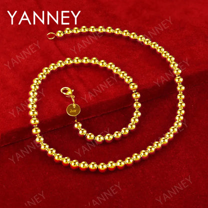 Men's Bead Necklace 925 Sterling Silver 18K Gold 6MM Fine 18 Inches Necklace For Women Fashion Charm Jewelry Accessories