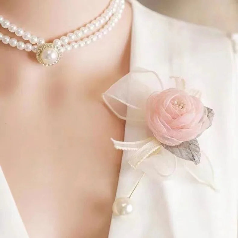 Women Elegant Pearl Double Layers Necklace Earrings Exquisite Vintage Classic Chains For Lady Party Wedding Retro Jewelry Choker
