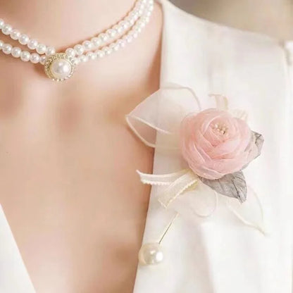 Women Elegant Pearl Double Layers Necklace Earrings Exquisite Vintage Classic Chains For Lady Party Wedding Retro Jewelry Choker