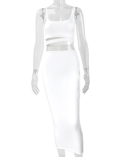 Women Dress Elegant Long Dresses Party Night Dress Women Dresses Woman Female Clothing Sexy Pleated Hollowout Two-piece Dress