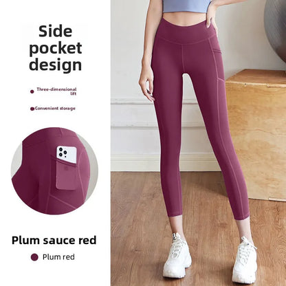 Yoga Pants Women High Waist Lift Hip Mesh Side Pocket Stretch Sports Leggings Running Yoga Clothing Fitness Pants