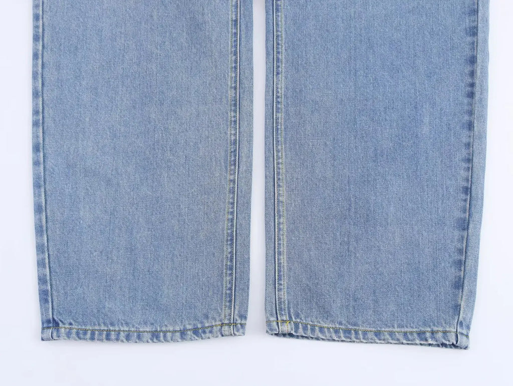 Women's new chic fashion With belt loose side pockets casual versatile jeans retro high waisted zipper women's denim pants