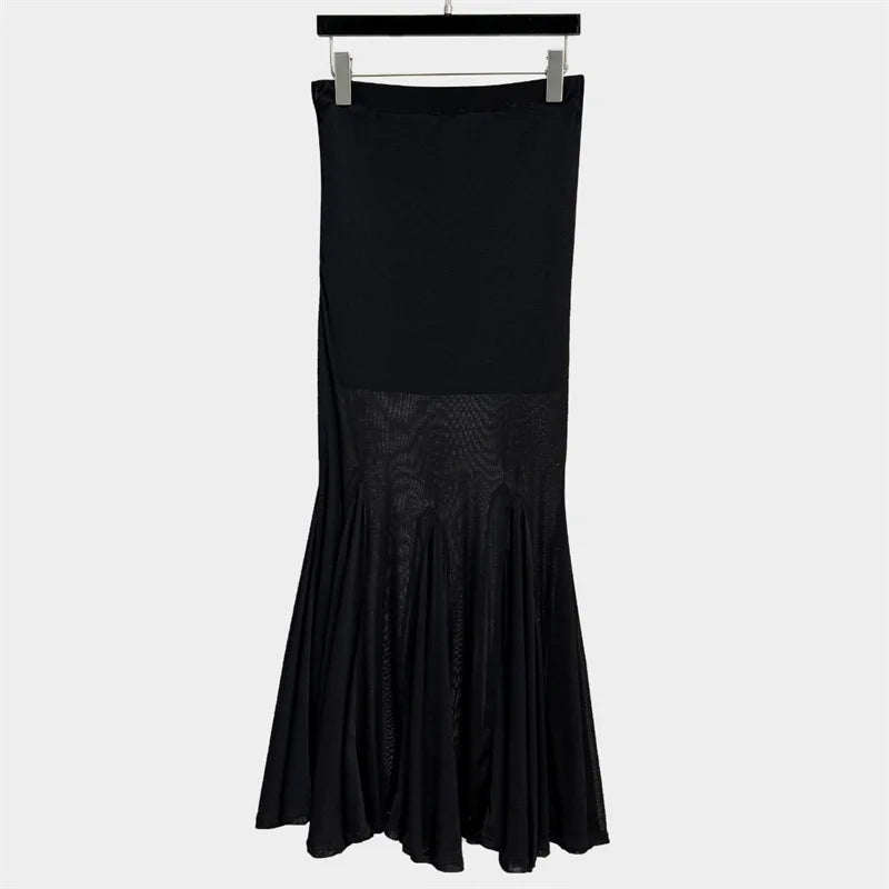 Women skirt New high waisted slim fit fishtail skirt for summer 2025 women's half skirt Translucent mesh spliced long skirt y2k