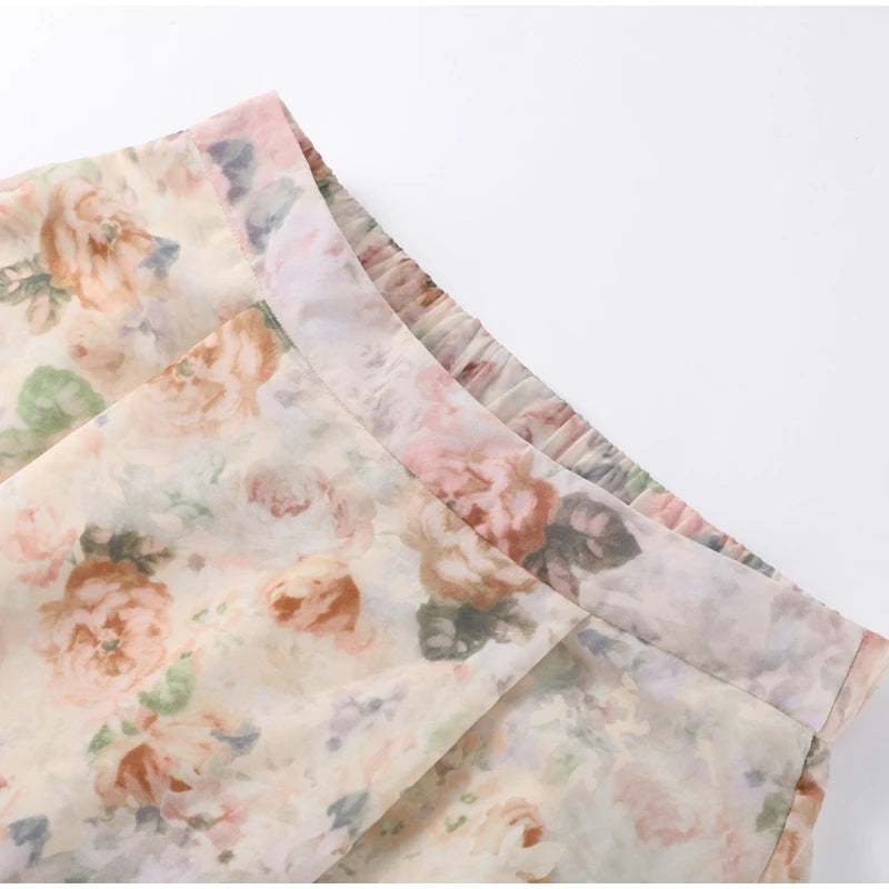 Elegant Floral Printed Long Skirts Set Women Loose Full Sleeve Single Breasted Shirts Pleated Skirt 2025 Summer Lady New Suits