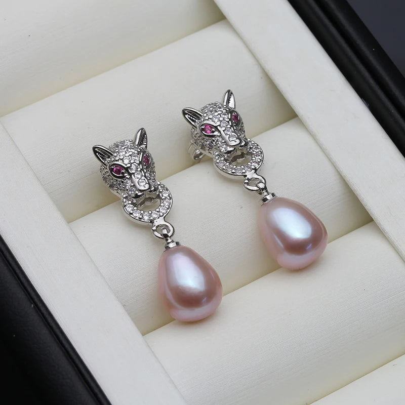 Women's Earrings Trend Hanging Real River Cultured Natural Freshwater Pearl Earring Mother Daughter Birthday Gift White Black