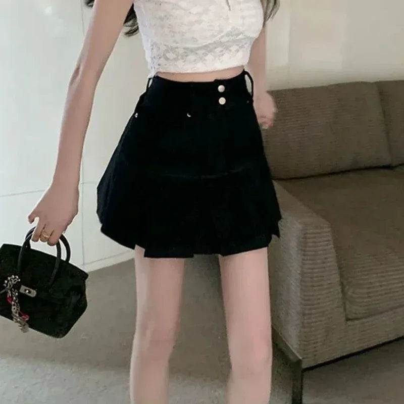 Jeans Skirts for Women Short Gyaru Coquette Mini Woman Denim Skirt High Waist Cute Kawaii Sexy Premium Korean Style New in Cheap
