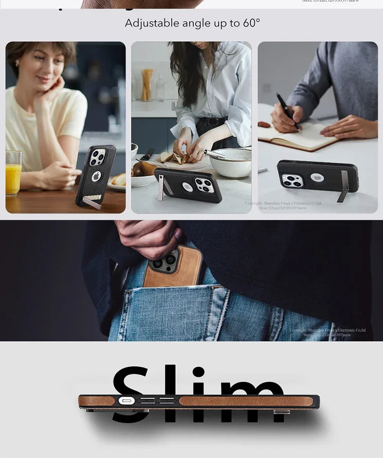 Leather Kickstand Phone Cases for iPhone 15 13 Pro Max 14 Plus 12 11 Mobile Case Shockproof Flexible Soft Grip Luxury Back Cover