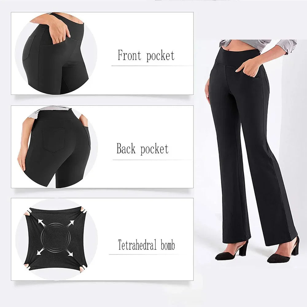 2025 Women's High Waist Yoga Pants 4-Way Stretch Workout Trousers with Pockets, Tummy Control Gym to Office Black Leggings S-3XL