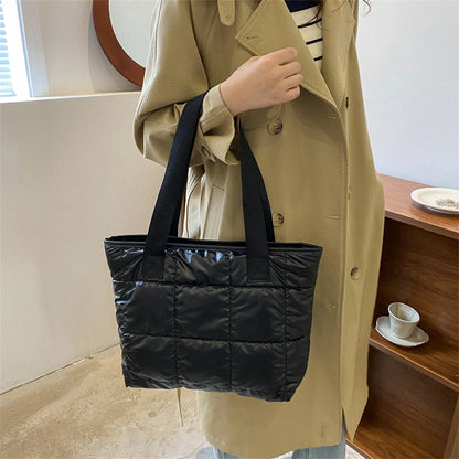 Fashion Tote Handbags for Women Black Large Capacity Soft Rhombus Bags Vinatge Quilted Shoulder Bag Purse for Travel Shopping