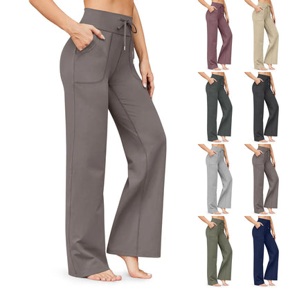Wide Leg Yoga Pants For Women Solid Color High Waist Sweatpants With Pockets Stretch Comfy Workout Sports Trousers