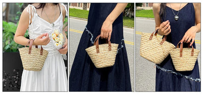 Wicker Woven Basket Bags for Women Handbag Summer Straw Rattan Bag Vacation Travel Beach Bag Handmade Bucket Bags Shopper Tote