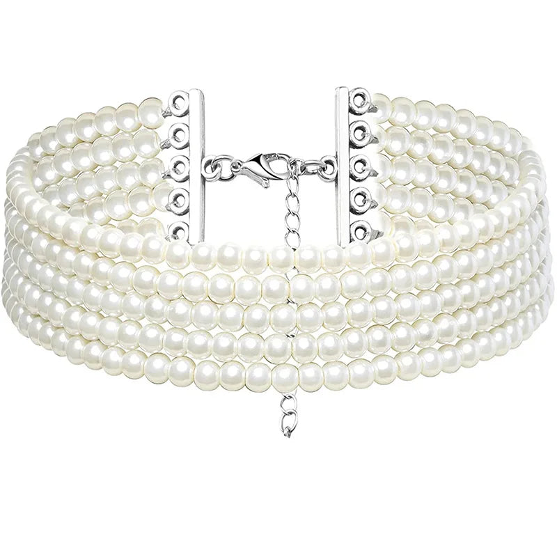 Fashion Elegant Women 3-5Layer White Pearl Choker Necklaces Bohemian Creative Design Wedding Anniversary Necklace Female Jewelry