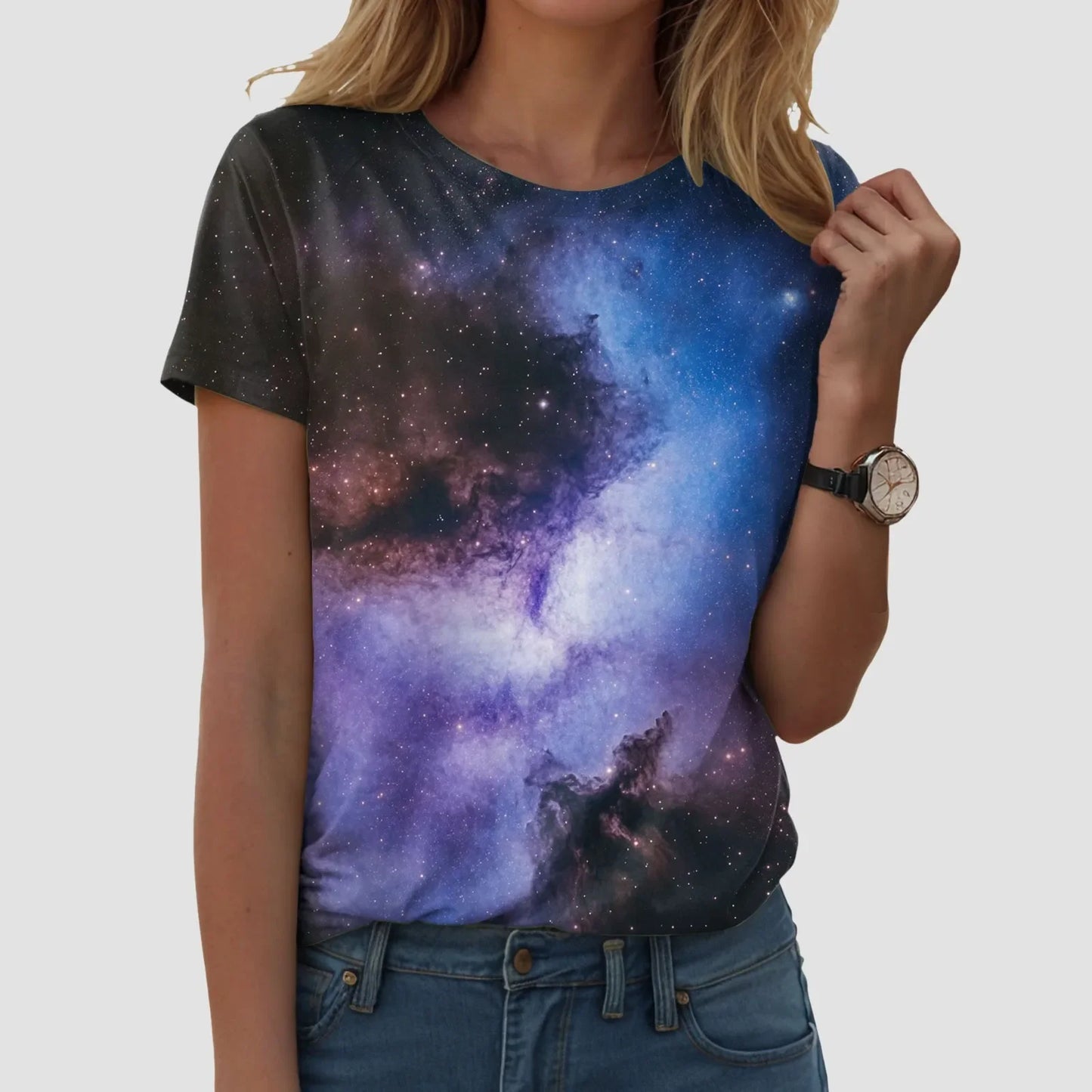 Top blouse woman trend 2025 women 3D galaxy print t shirts glitter shirts blouse fashionable Starry Sky summer ropa para Mujer
