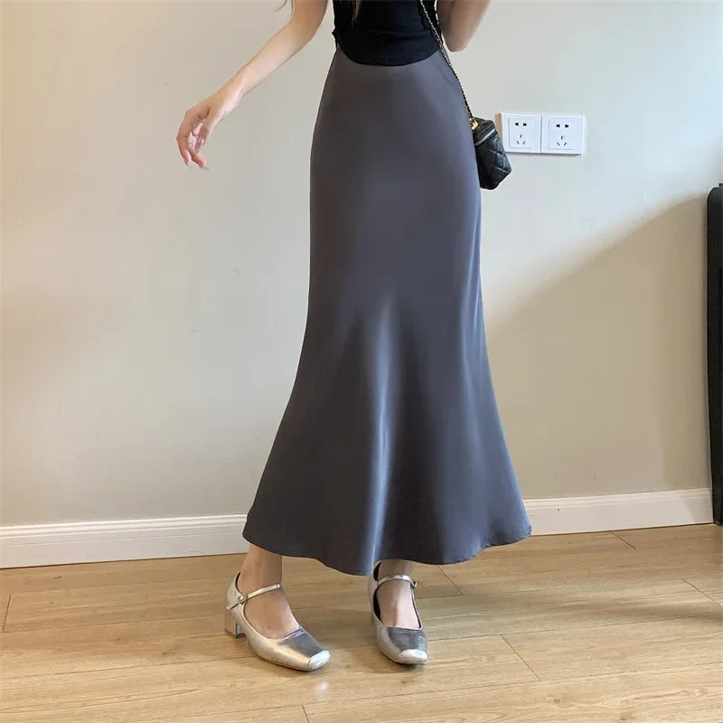 Satin Skirts for Women Korean Reviews Many Girls Clothes Women's 2025 Summer NEW High Waisted Mid Long Skirts Fashion women skir