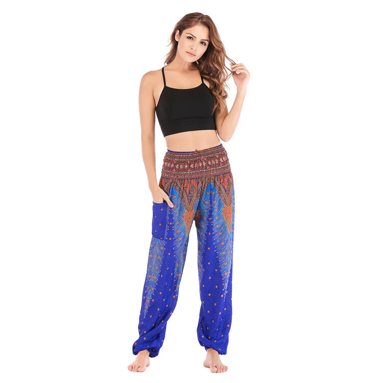 Women's Yoga Pants Printed Ethnic Style Loose Yoga Trousers Bloomers High Waist Fitness Sports Crotch Dance  Sweatpants