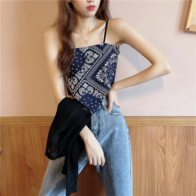 Woman Sexy Floral Tank Tops Women Corset Femme New Style Tanks Crop Camisole Fashion Knit Camis High Street Irregularity Vest
