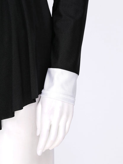 Women Waitress Cosplay Costume Dancewear Long Sleeve Ballroom Latin Dance Dress Bowknot Ruffle Tuxedo Leotard Dresses Clubwear