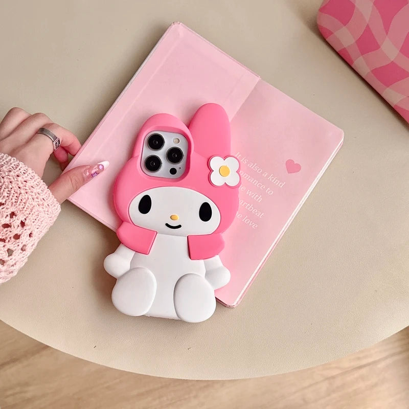 3D Kawaii Cute Cartoon Japan Sanrio Melody Phone Case For iPhone 15 Pro 14 13 12 11 Pro Max Cases Shockproof Soft Silicone Cover