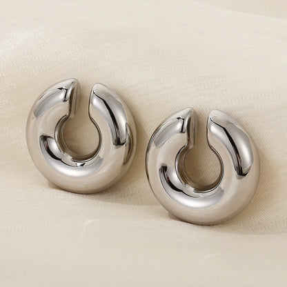 1 Pair Smooth Circle C Shape Clip Earrings For Women Lightweight Without Piercing Cartilage Ear Cuff Gold Silver Color Earrings