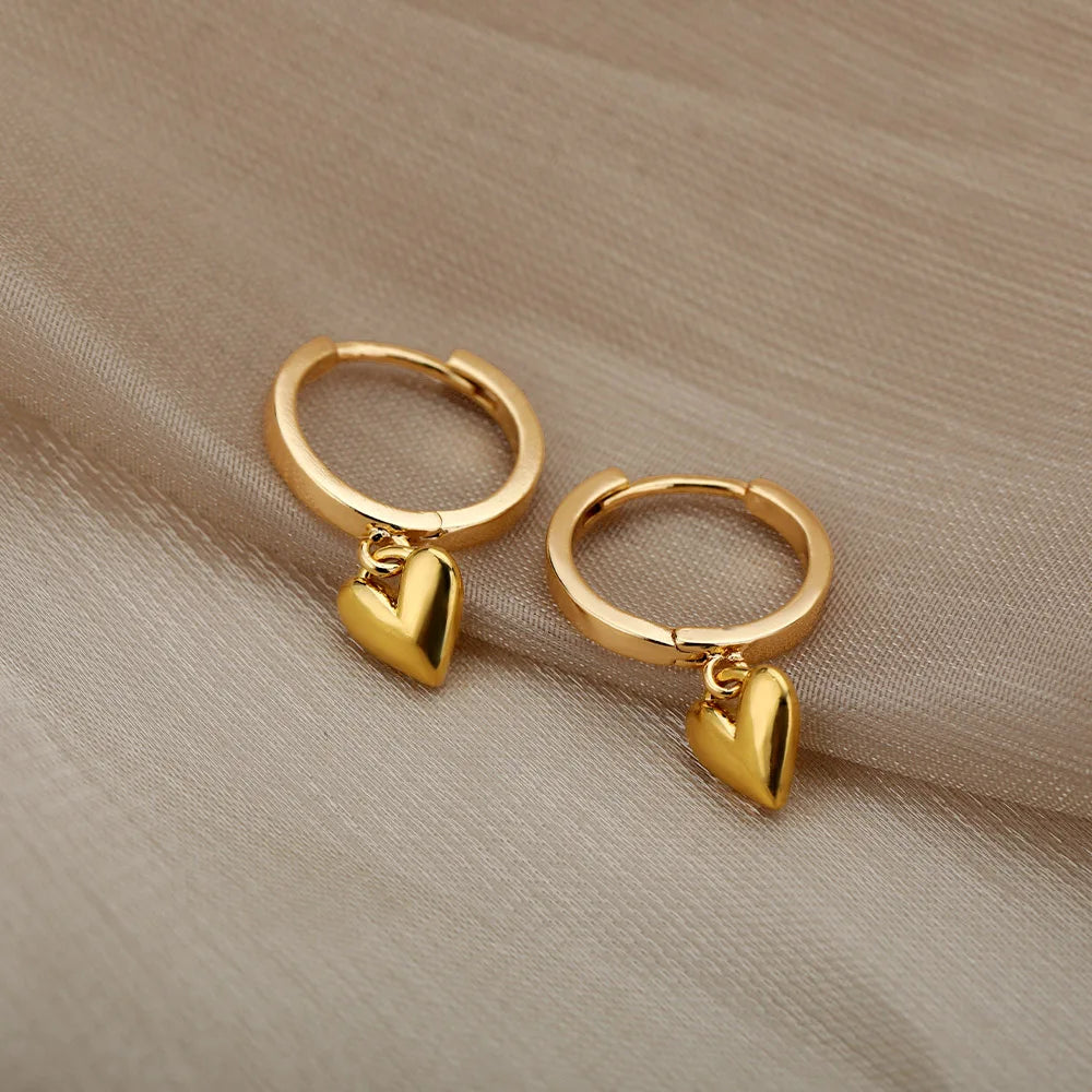 Heart Stainless Steel Earrings for Women Zircon Gold Color Hoop Earring Aesthetic Waterproof Ear Piercing Jewelry Accessories