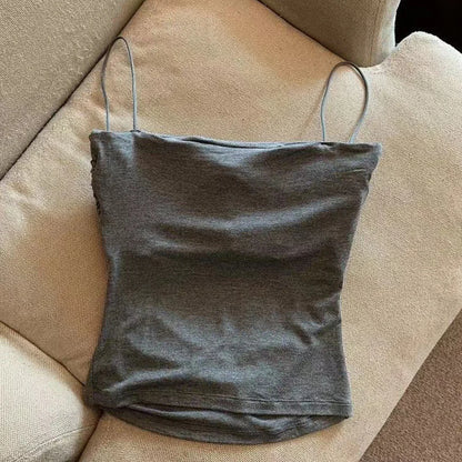 Summer Camisoles Tank Tops Women With Built In Bra Spaghetti Strap Tanks Vest Sleeveless Tees Cropped Top Solid Color Casual Top