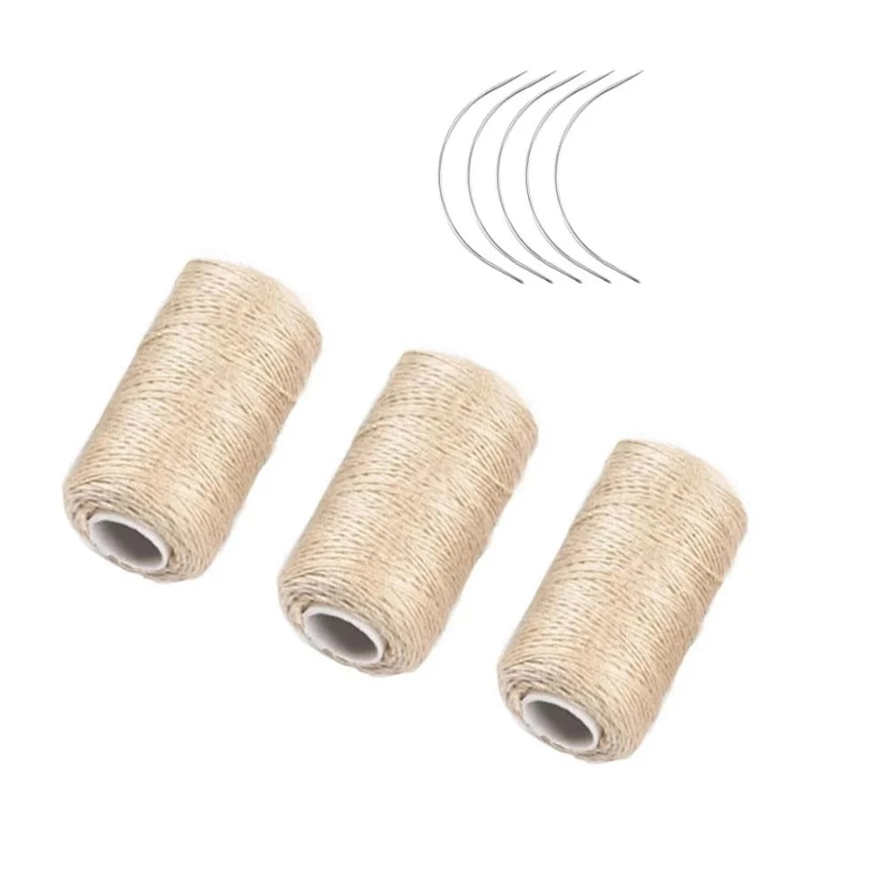 3 Rolls Hair Weaving Thread Cotton Sewing Thread With 5 pcs C curved needle for Making Wig DIY Hand Sewing Hair Weave hair weft