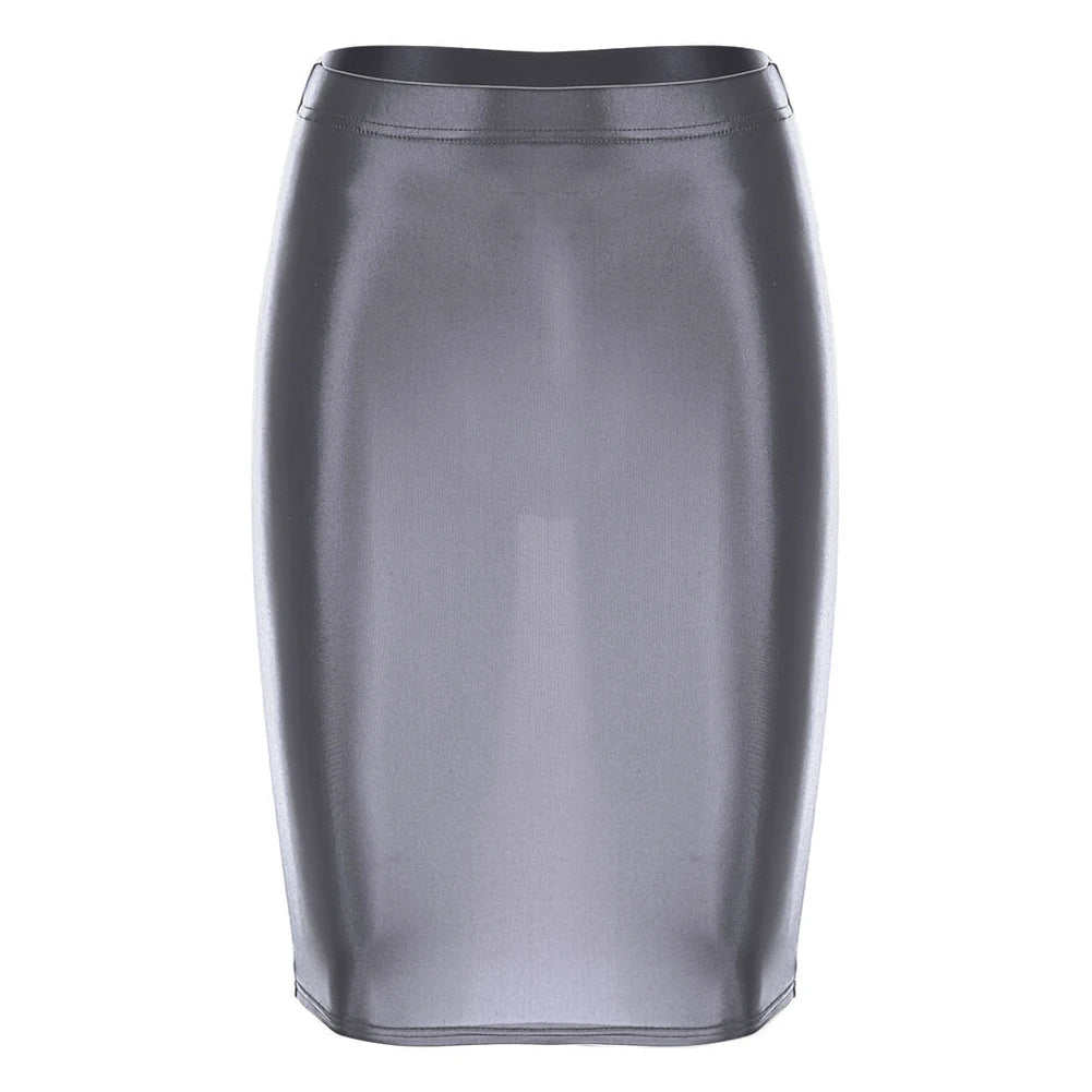 Mini Skirts Skirt For Women Autumn Bodycon Clubwear Glossy Shiny Stretchy Summer Tight Fitting High Waist Knee-length
