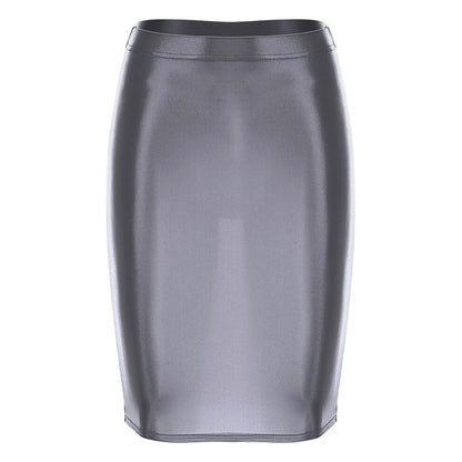 Mini Skirts Skirt For Women Autumn Bodycon Clubwear Glossy Shiny Stretchy Summer Tight Fitting High Waist Knee-length