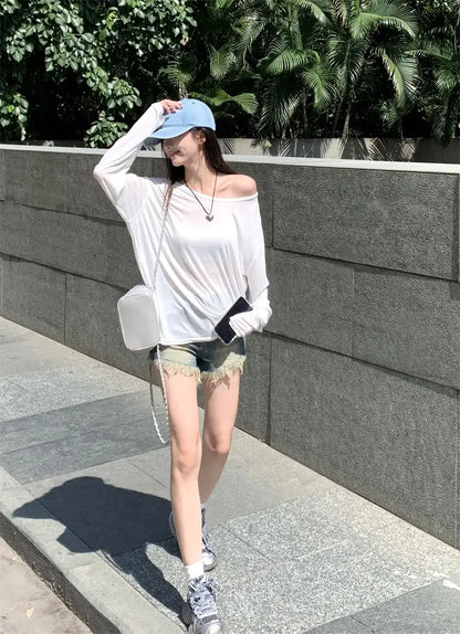 Women T-Shirts Casual Loose New Slightly Transparent O Neck Female Top Thin Sun Protection Tees Spring Summer 2025