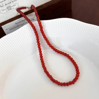 Red Beaded Necklace for Women Glass Bead Clavicle Chokers Exquisite Elegant Neck Necklace Aesthetic Jewelry Party Accessories