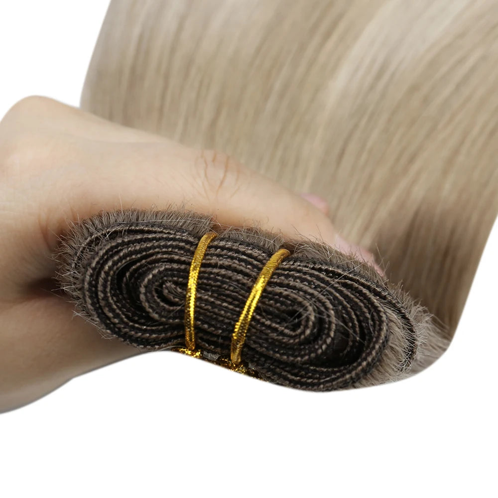 Moresoo Human Hair Bundles Weave in Double Wefted Machine Remy Hair Balayage Hair Pieces for Women Straight Weft Hair Extension