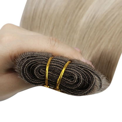 Moresoo Human Hair Bundles Weave in Double Wefted Machine Remy Hair Balayage Hair Pieces for Women Straight Weft Hair Extension