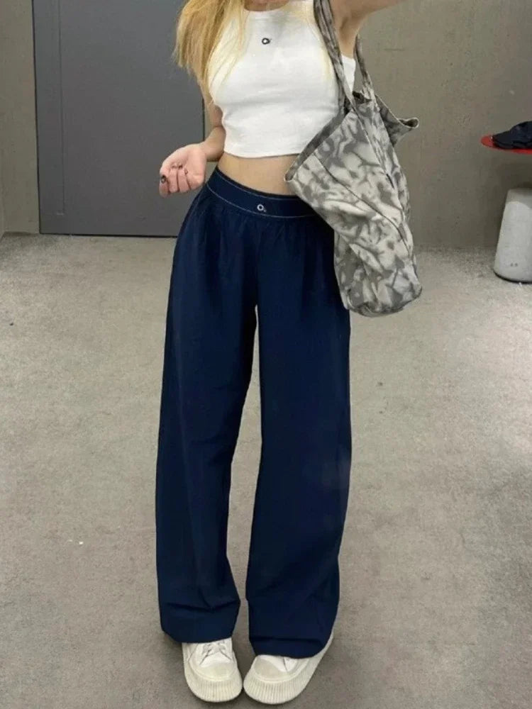 Yoga Sports Straight Leg Pants Women Thin Casual Fashion Solid Elastic Waist Quick Drying Sweatpants Loose Baggy Trousers Women