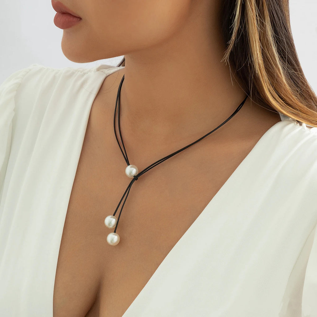 Fashion, simplicity, imitation pearl, clavicle chain, double layer, wax thread, versatile necklace for women