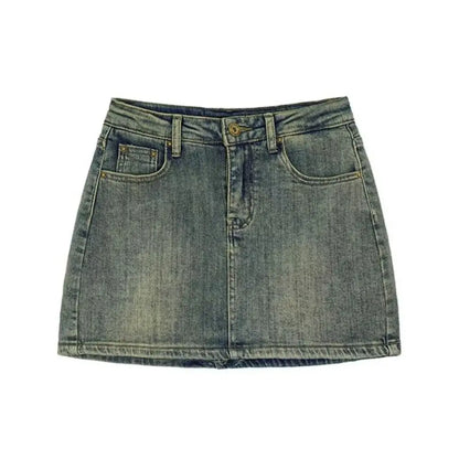 Fashion High Waist Mini Skirt Retro Slim Fit Short Skirt A-Line Casual Jean Skirt Girls