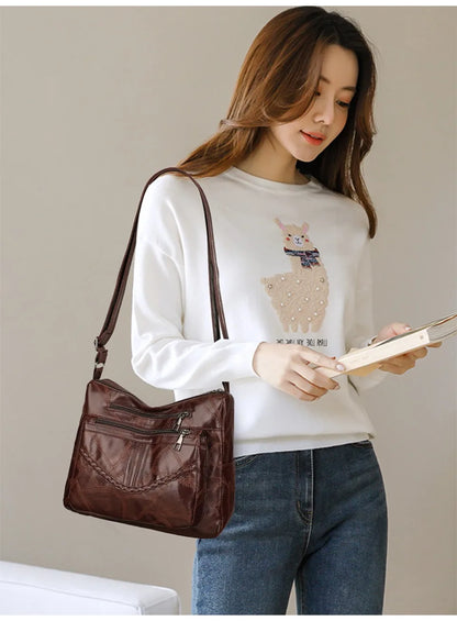 Light Women's Bags for Mom Multi-pocket Design Ladies Crossbody Shoulder Bags Vintage Pu Leather Purses and Handbags Sac A Main