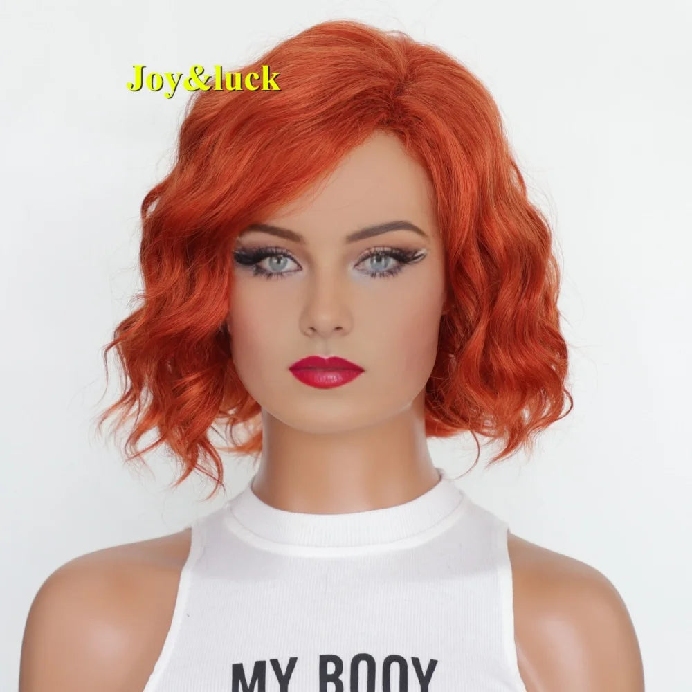Synthetic short wavy wig for women, with a trendy and fashionable design, is suitable for daily wear or attending parties