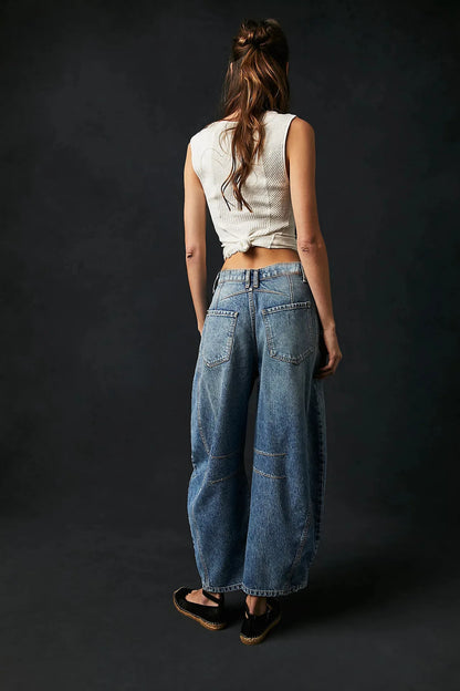 Cotton Denim Long Jeans For Women Trousers Casual  High Waisted Jeans Cropped Pants For Spring Summer Boho Beach Baggy Jeans