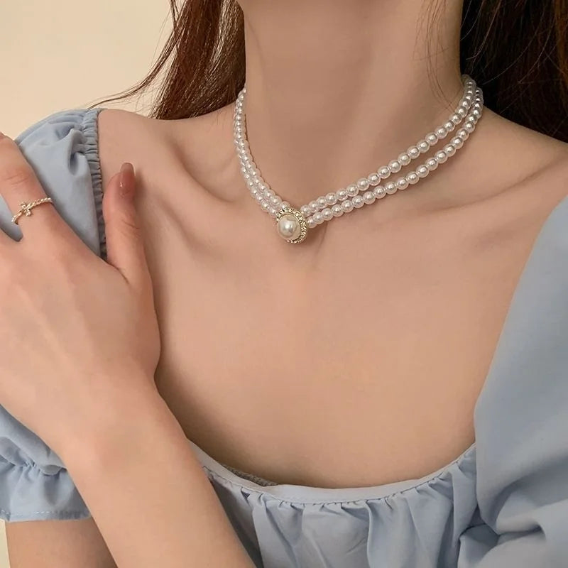 New Baroque Pearl Choker Necklace For Women Luxury Wedding Party Triple-layer Beaded Necklace Torques Ladies Trendy Jewelry Gift