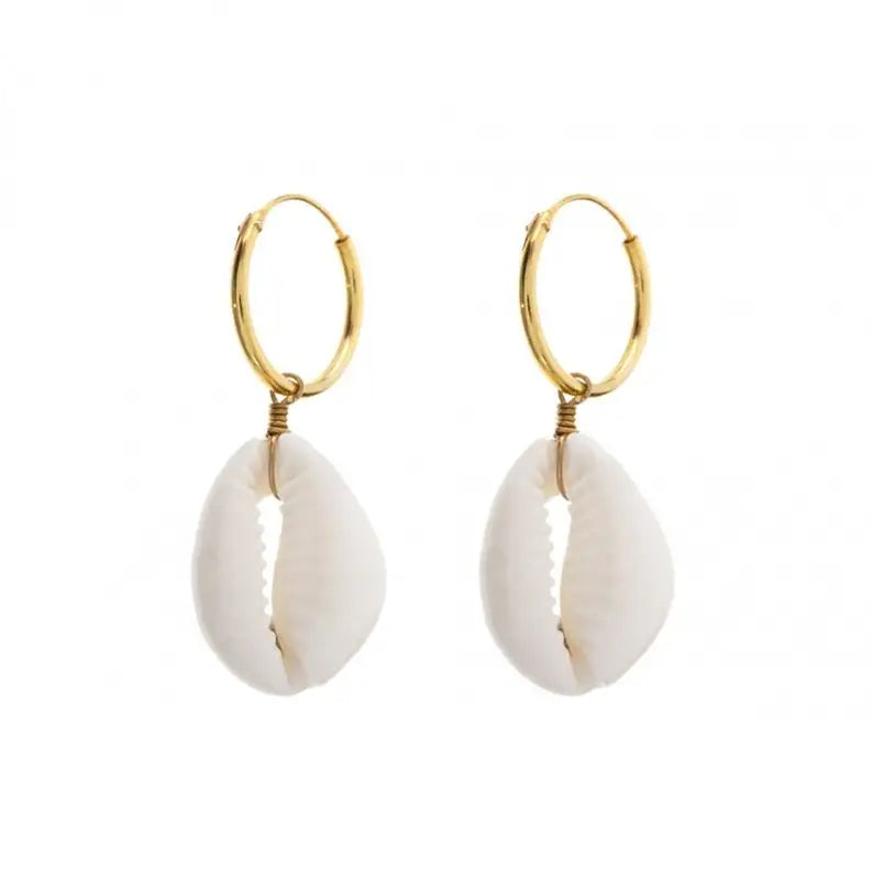 Cowrie shell earrings, Shell earrings, Shell hoops, Cowrie Boho earrings, Summer earrings, Beach earrings, Beach jewelry