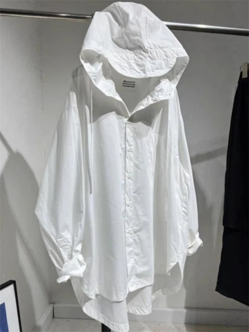 Fashion Women Tops Oversized Blouses Women's Clothing 2025 Blusas Mujer De Moda Long Sleeve Hooded Shirt Casual White Basic Coat