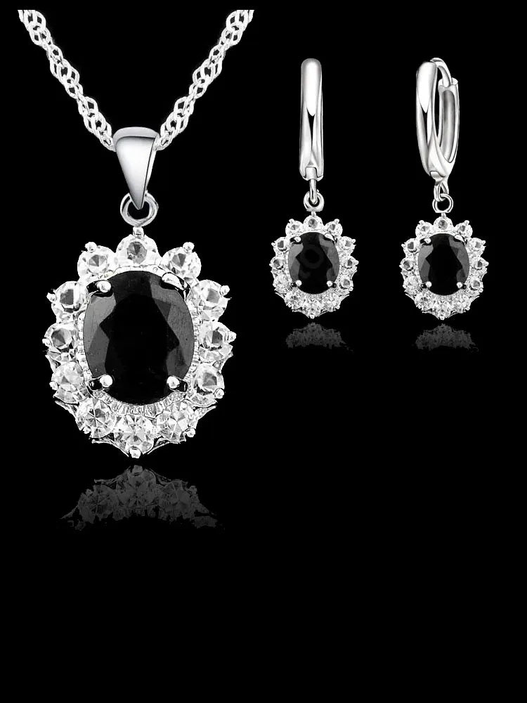 Elegant Princess Wedding Engagement Necklace Earrings  Jewelry Sets 925 Sterling Silver Color Cubic Zirconia Crystal Gifts